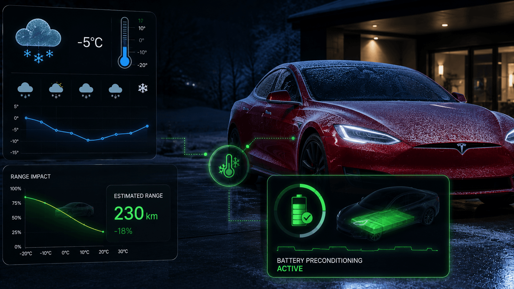 How Weather Affects Tesla Battery Range cover from Tesla App – Elvee