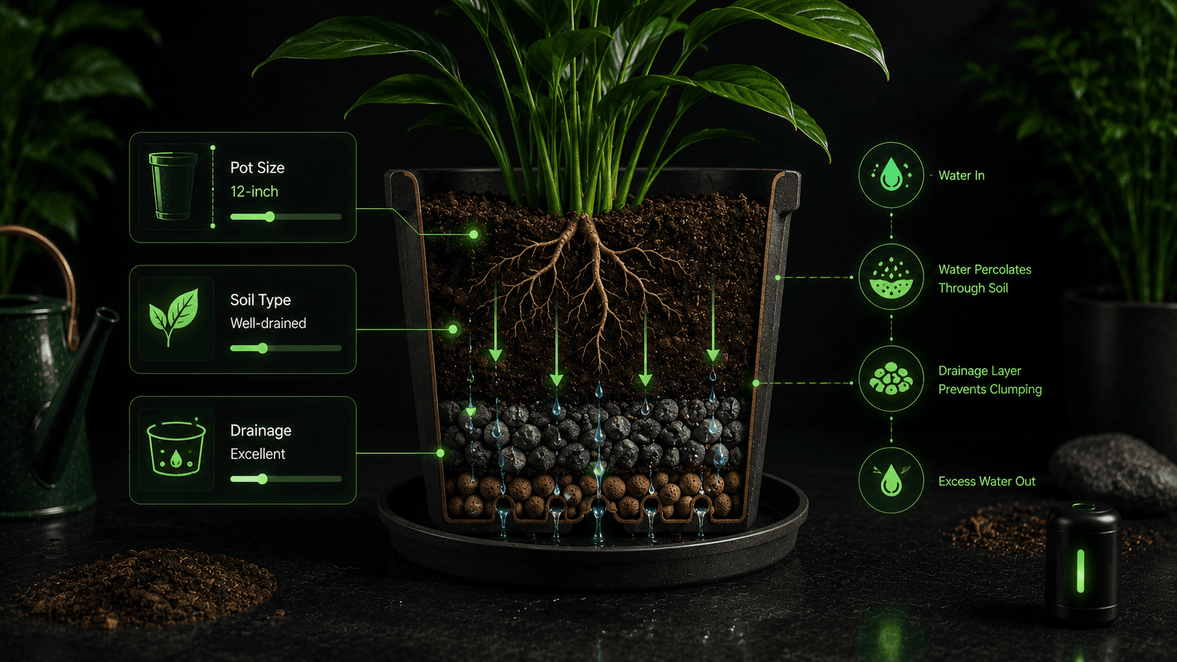 Pot Size, Soil, and Drainage in Watering Timers cover from Water Planter: Plant Care