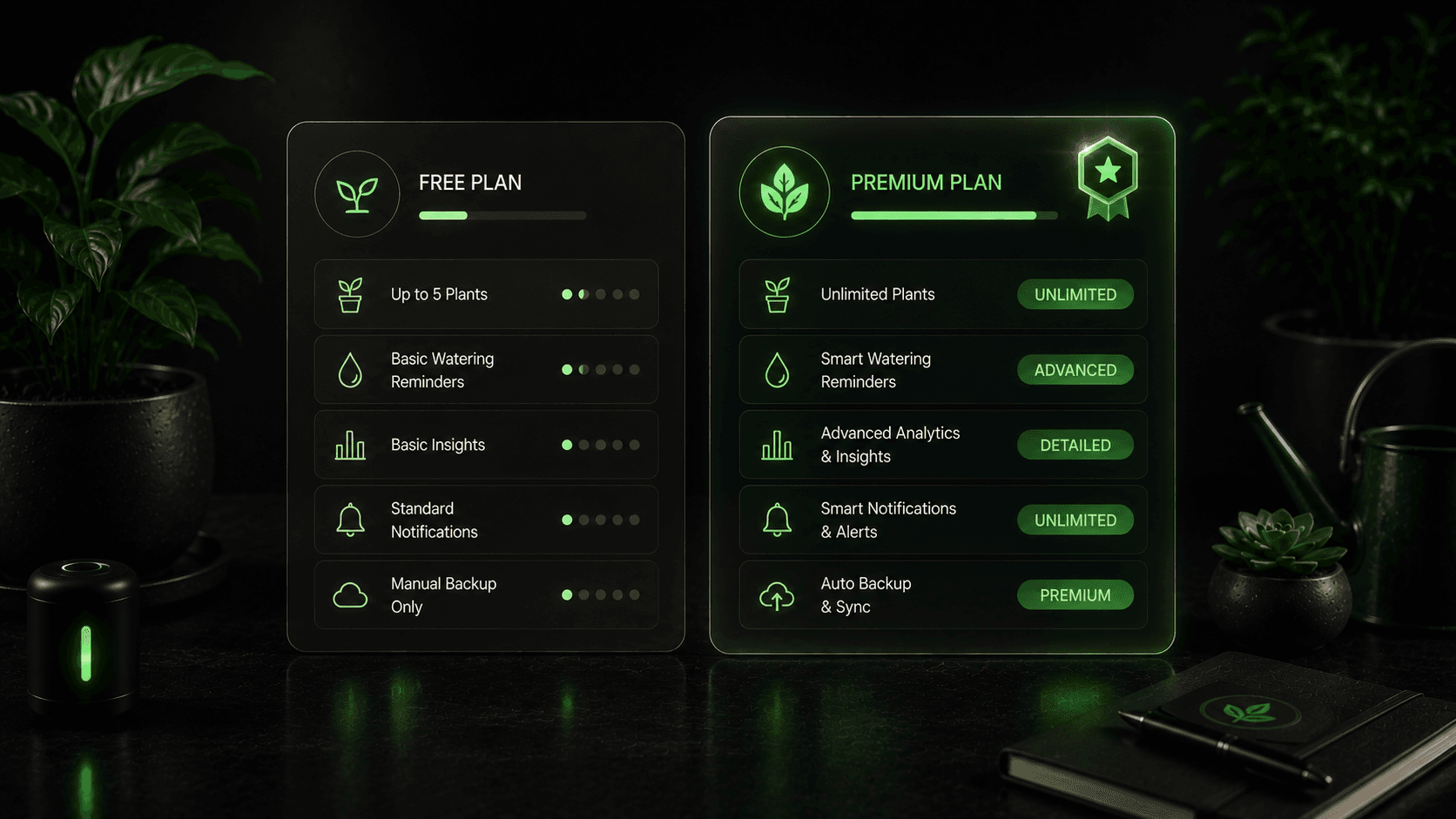 Free vs Premium Plant Care App Limits cover from Water Planter: Plant Care